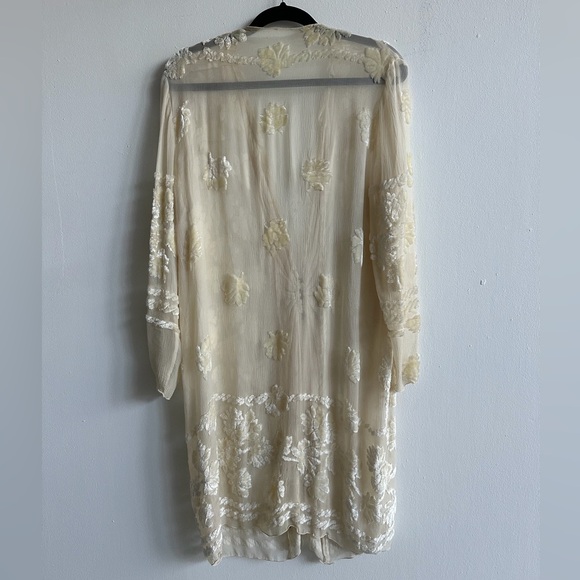 Vintage Elegant Cream Sheer Floral Velvet Robe with Metal Clasp - Picture 4 of 10